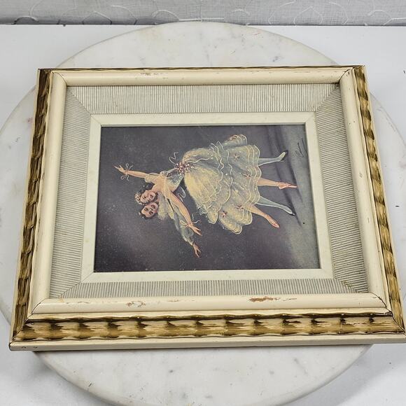 Vtg Carina Ballet Lithograph 11" Handmade Shadow Box Wood Frame Gold Accents MCM - Picture 3 of 16